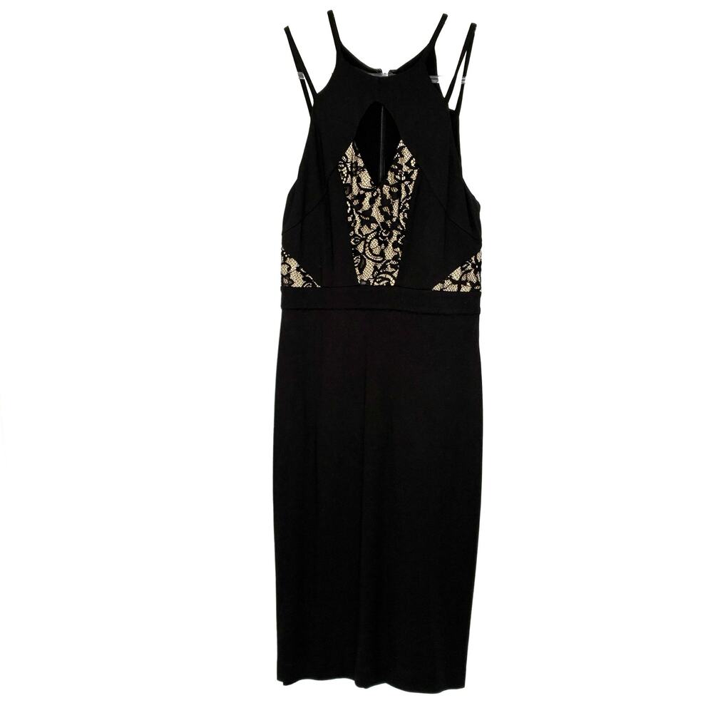 Bebe Black Sexy Lace Peek-A-Boo Strappy Sheath Dress Womens Medium